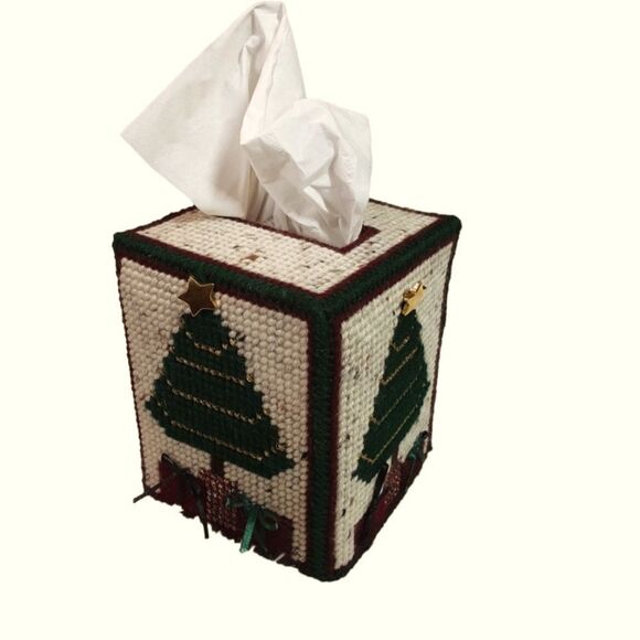 Handcrafted Needlepoint Christmas Square Tissue Box Cover Handmade in 20… - Picture 1 of 8